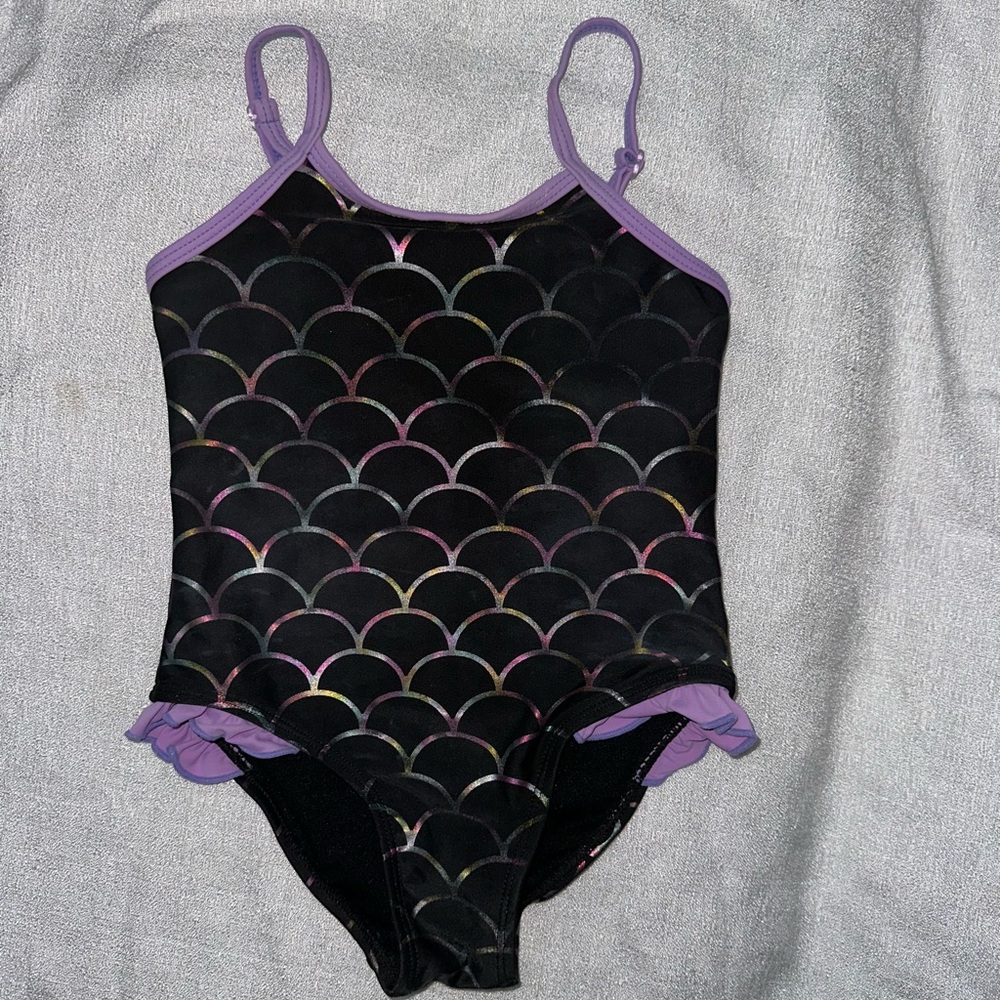 Toddler Girls Mermaid Scale Swimsuit - Black and Purple
